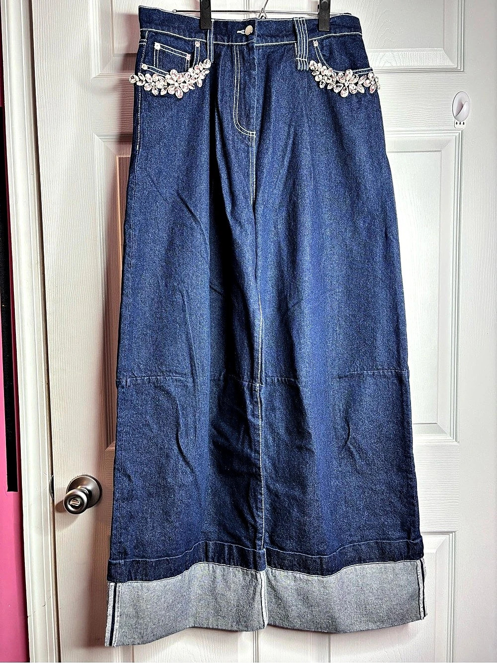 Simone Rocha Indigo Puddle Jeans Crystal Embellished Wide Leg – UK 10